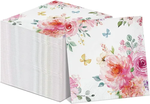 Tatuo 100 servilletas florales de 3 capas de acuarela para cena, servilletas de papel desechables decorativas para bodas, cumpleaños, baby shower,