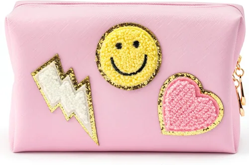 Miniatura 12 de LieToi Preppy Patch - Bolsa pequeña de cosméticos para artículos de tocador, de piel sintética, impermeable, portátil, bolsa organizadora de viaje