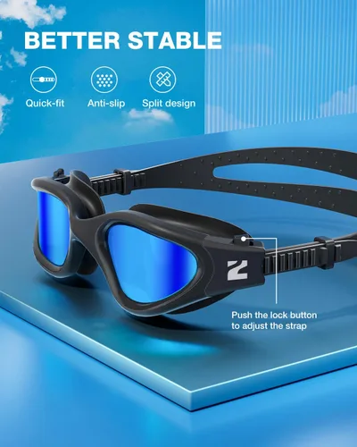 Miniatura 6 de ZIONOR Gafas de natación G1 SE antivaho para adultos, hombres y mujeres Marco Allblack de lente azul B0