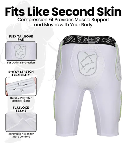 Miniatura 4 de Exxact Sports Gladiator - Faja de fútbol para adultos de 5 almohadillas para hombres con cadera, muslos, almohadillas para coxis, pantalones cortos