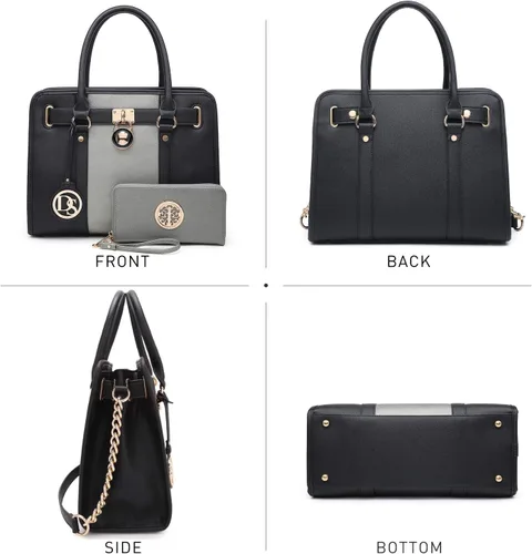 Miniatura 75 de Dasein Bolsos de mano de dos tonos para mujer, bolsos de hombro de cuero vegano, bolsa grande con cartera a juego