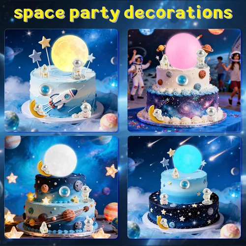 Miniatura 5 de Decoración para pastel de luna, 6 piezas de astronautas espaciales, decoración de pastel de luna suave 3D para niños, decoración temática espacial