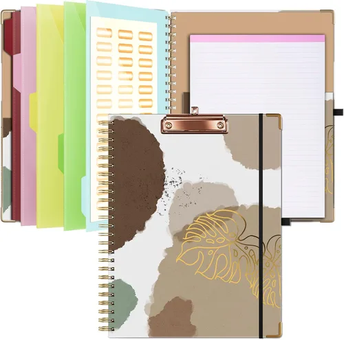Miniatura 7 de Ospelelf Folio portapapeles con bloc de notas para tamaño carta, carpeta portapapeles con almacenamiento, 5 carpetas con 10 bolsillos, cierre Tarot