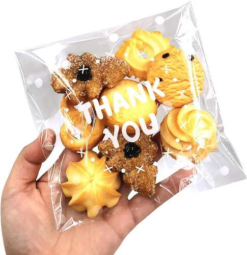 200 bolsas transparentes autoadhesivas para golosinas – Bolsas de celofán para galletas y dulces con diseño "THANK YOU" para panadería y recuerdos