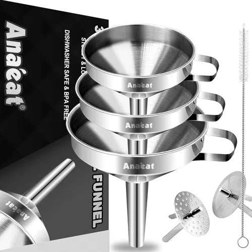 Miniatura 11 de Anaeat Embudo de cocina de acero inoxidable, embudos de cocina multiusos de metal de grado alimenticio con 2 filtros de filtro extraíbles
