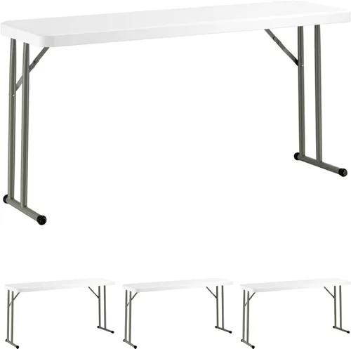 Miniatura 10 de Mesa plegable de 18 x 60 pulgadas, mesa de entrenamiento y eventos de plástico blanco granito, delgada, estrecha, larga, mesas de entrenamiento