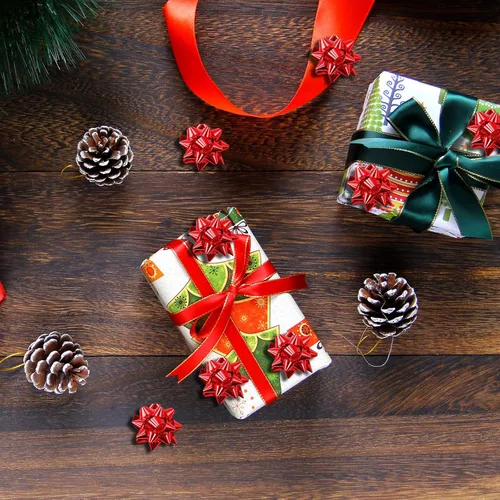 Miniatura 3 de Iceyyyy 100 mini lazos, lazos de regalo de estrella metálica roja de 1 pulgada, pequeños lazos adhesivos para decoración de fiestas de Navidad