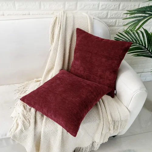 Miniatura 3 de HWY 50 Juego de 2 fundas de cojín decorativas de color rojo burdeos de 16 x 16 pulgadas para sofá, cama, sala de estar, felpilla suave y cómoda