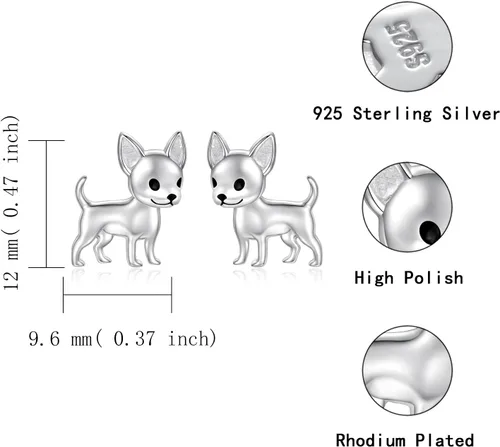 Miniatura 6 de Sterling Silver Dogs Stud Earrings Beagle Corgi Chihuahua Dachshund French Bulldog German Shepherd Poodle Mom Breed Puppy Jewelry for Daughter