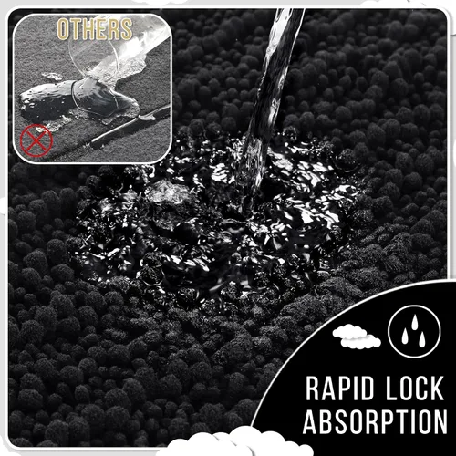 Miniatura 6 de Yimobra Alfombras de Baño Antideslizantes Lavables - Alfombra de Baño de Chenilla Ultra Suave Absorbente, Alfombra Peluda de Secado Rápido para Negro