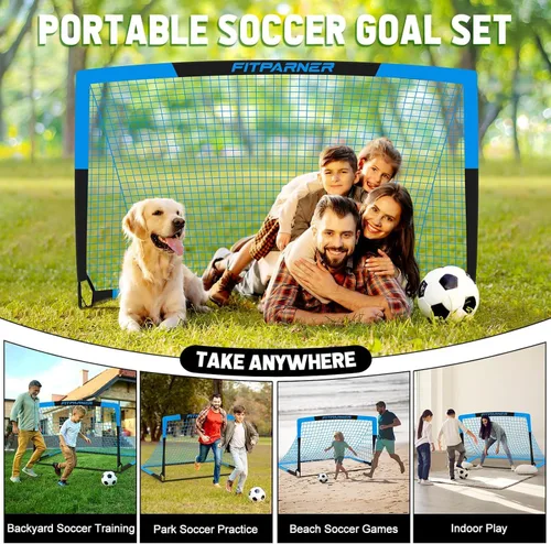 Miniatura 5 de Juego de 2 redes de fútbol portátiles con pelota, conos, kit completo de equipo de entrenamiento para niños pequeños, jóvenes, niños de 3 a 14 años