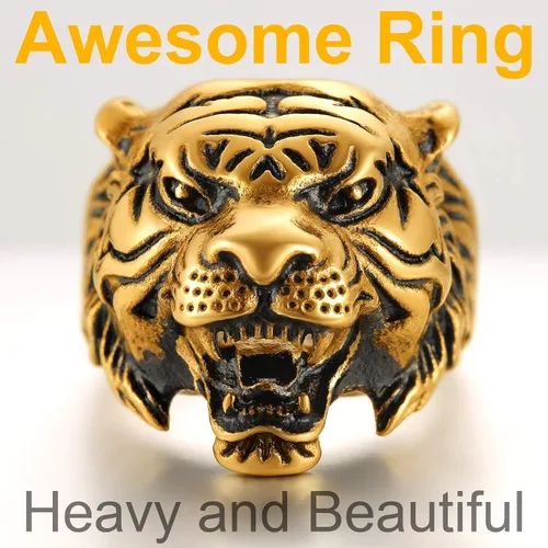 Miniatura 4 de ChainsPro - Impresionantes anillos de cabeza de tigre para hombre, espíritu animal, bonita mano de obra, tallas 7 a 14, de acero inoxidable 316L