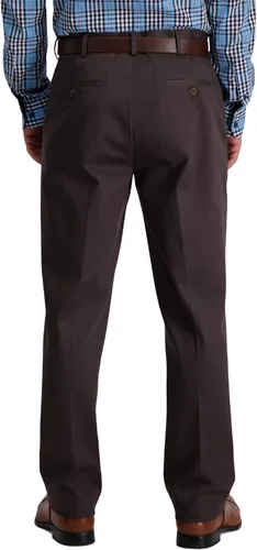 Miniatura 3 de Haggar Pantalón casual para hombre sin hierro de alta calidad, color caqui, ajuste clásico, parte delantera plana, cintura expansible, tallas