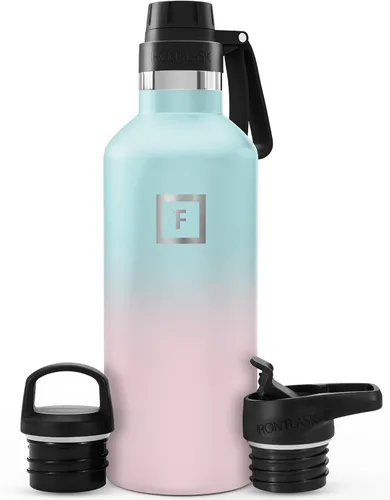 Miniatura 17 de IRON °FLASK Botellas de agua de campamento/senderismo, 3 tapas (estrecha con popote), sin fugas, aisladas al vacío, acero inoxidable de doble pared