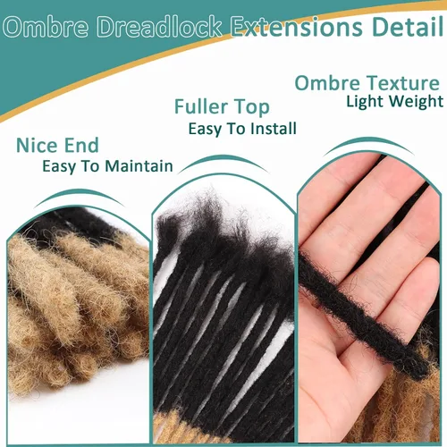 Miniatura 3 de Viovian Extensiones de rastas de 0.23 pulgadas de cabello humano de 6 pulgadas, 20 hebras ombré, extensiones de cabello humano para hombres, 1b/27