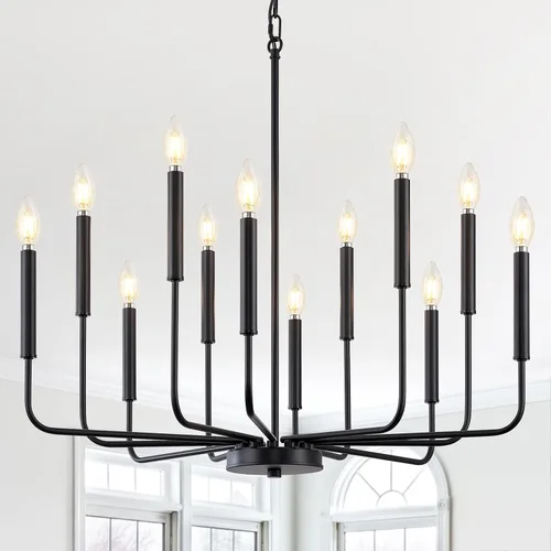 Miniatura 10 de Lámpara de araña negra, moderna lámpara de comedor de granja de 6 luces con cadena, accesorios de iluminación colgantes de metal, luces de comedor