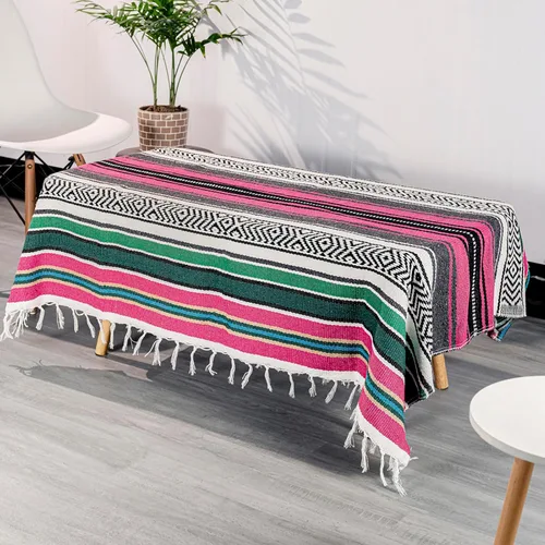 Miniatura 12 de Airooglee Manta mexicana grande de 69 pulgadas de largo x 51 pulgadas de ancho, perfecta para yoga, al aire libre, playa, serape, pícnic, camping
