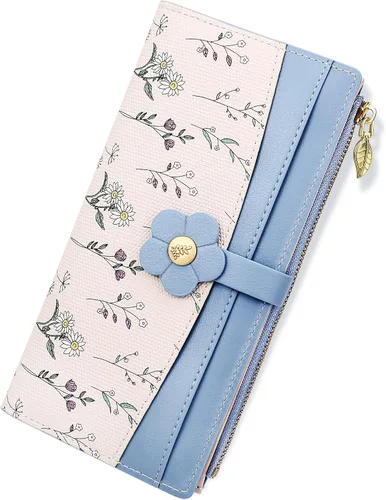 Miniatura 19 de Farcauo Billetera para mujer, billetera delgada para mujer, linda cartera delgada Kawaii con flores para mujer, tarjetero para mujer, Cartera
