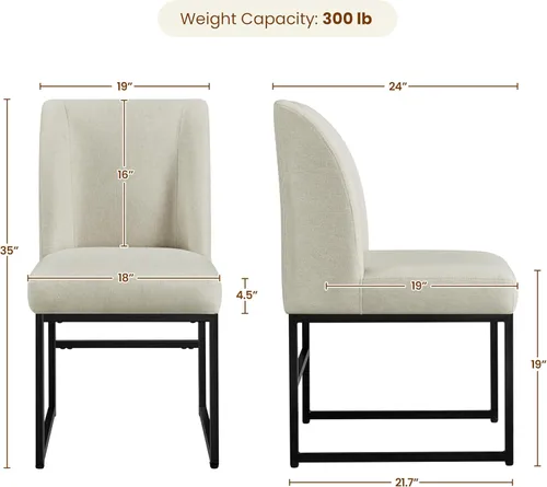 Miniatura 3 de Yaheetech Juego de 2 sillas de comedor tapizadas con respaldo medio acolchado y patas de metal para comedor, sala de estar, restaurante, diseño sin