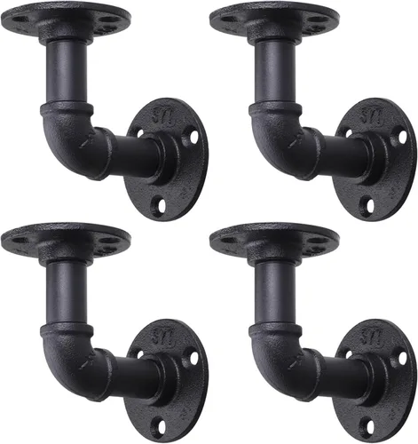 MUZIK Paquete de 4 Soportes de Estante Flotante de Tubería Resistente, Soportes de Estante de Tubos en L Negros, Soportes de Estantería de Hierro