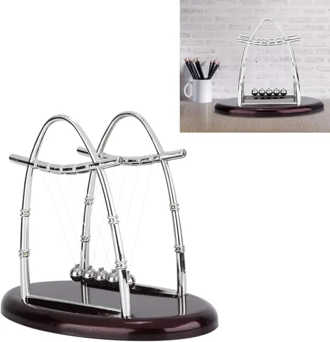 Miniatura 2 de Bolas de equilibrio clásicas Newton Cradle 5 bolas de acero de péndulo Ulum para oficina y educación escolar Newton bolas de cojinete oscilante (L)