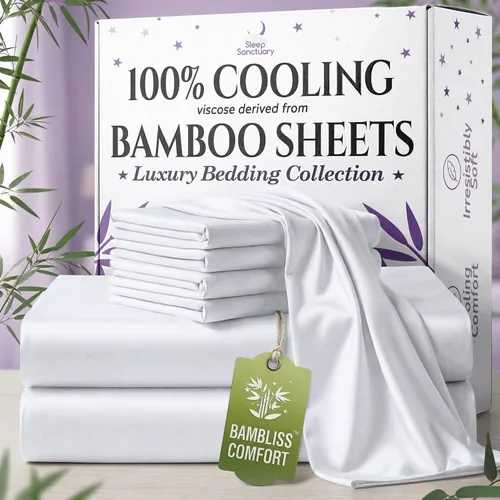 Miniatura 9 de SLEEP SANCTUARY - Juego de sábanas 100% viscosa derivada de bambú tamaño individual 4 piezas – Sábanas de lujo BamBliss de enfriamiento