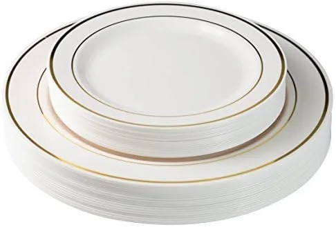 Exquisite Platos de plástico reflectante, vajilla de plástico pesado de alta calidad de 60 piezas (cena de 30 a 10.25 pulgadas y ensalada/cena de 30