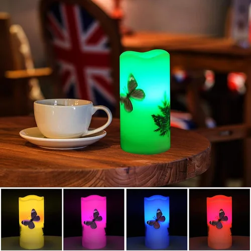 Miniatura 3 de Velas LED sin llama, funciona con pilas, con temporizador remoto, 6 pulgadas, decoración de mariposas y plantas, velas eléctricas de cera real, 12