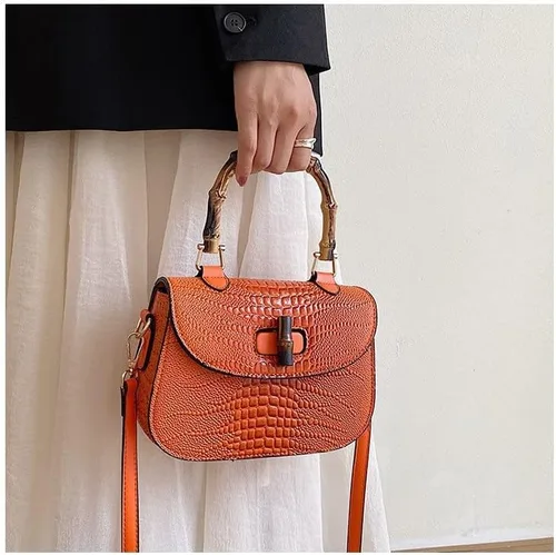 Miniatura 4 de Bolso de mano de cuero artificial de bambú con asa superior para mujer, elegante bolso de noche, regalo para mujer, hecho a mano