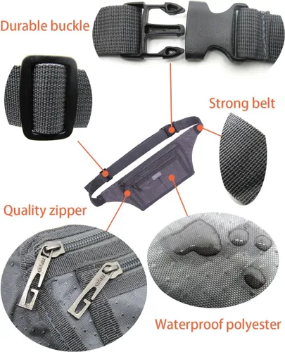 Miniatura 79 de Bolsa de cintura ultrafino con ranuras c/visualización para tarjeta de crédito, para deportes, aire libre, correr, caminar, viajes.