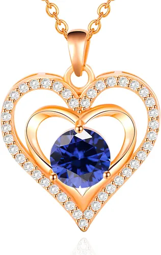 capirosa S925 Forever Love Heart Necklaces for Women Mother's Day Gifts Sterling Silver Rose Gold Diamond Birthstone Pendant Necklace Jewelry