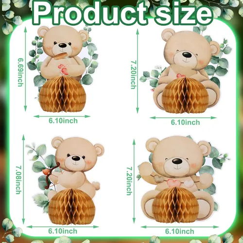 Miniatura 3 de Hiboom 8 piezas de centro de mesa de oso para baby shower, suministros de fiesta de oso para baby shower, decoración de fiesta de bebé, centros