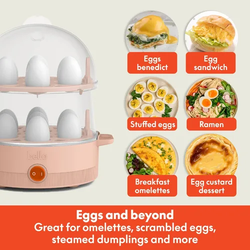 Miniatura 5 de BELLA - Cocedor eléctrico para huevos de 360 V, bandeja doble para 14 huevos y apagado automático, escalfados, revueltos, duros, a medio cocer