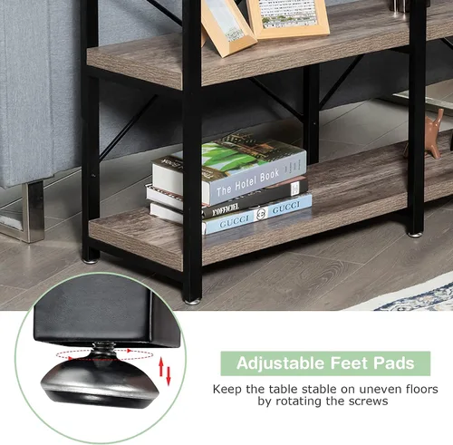 Miniatura 6 de Tangkula Mesa de sofá consola, mesa de consola de 3 niveles con estantes, mesa de vestíbulo industrial con pies ajustables, soporte de TV para sala