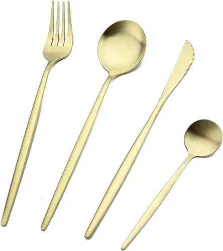 Miniatura 7 de Juego de cubiertos mate, 24 piezas de acero inoxidable con acabado satinado moderno para 6, juego de cubiertos de mango plano para el hogar, regalo
