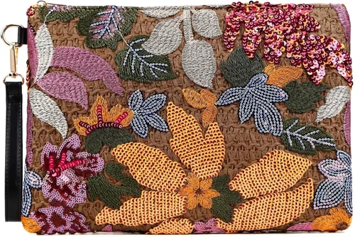 ER.Roulour Bolso de paja de verano para mujer, bordado floral, bolso de mano de paja tejido para playa, fiesta, boda