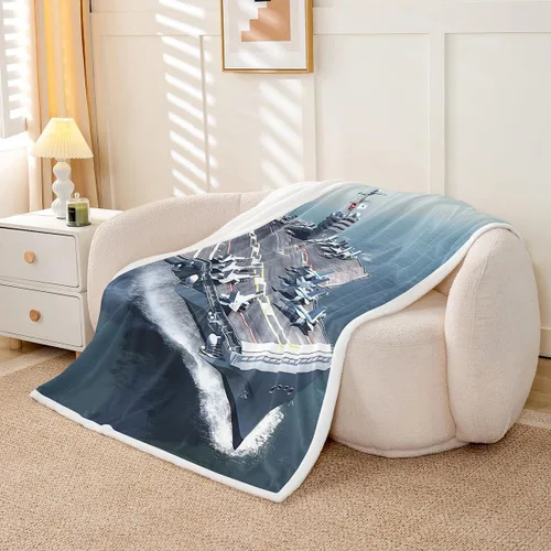 Miniatura 3 de Erosebridal Manta de forro polar para transporte de aviones, caza de acorazado, manta mullida para conducir en el mar, para niños, niñas