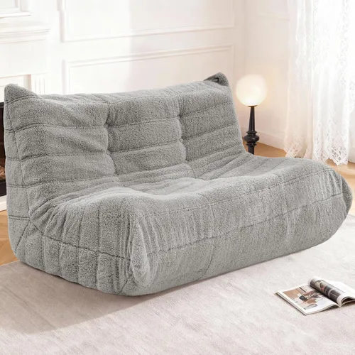 Miniatura 52 de Puf para adultos, silla puf grande, sillón con relleno de espuma viscoelástica para el hogar, apartamento o sala de juegos, gris afelpado Felpa gris