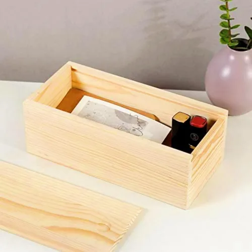 Miniatura 4 de Paquete de 2 cajas de almacenamiento rectangulares de madera de 7.9 x 3.9 x 2.4 pulgadas, organizador apilable con tapa deslizante para joyas