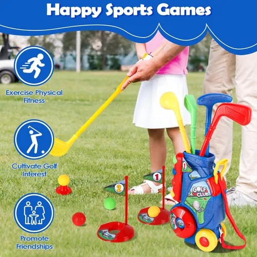 Miniatura 6 de SUPER JOY Juego de golf para niños pequeños, carrito de golf para niños con 4 palos y 8 pelotas, palos de golf para interiores y exteriores, palos