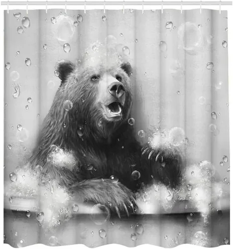 KREATIVE ARTS Cortina de ducha con diseño de osos divertidos animales, decoración de bañera, casa de campo en blanco y negro, 72 pulgadas de ancho