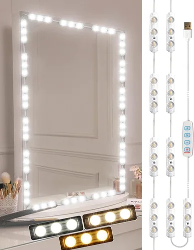 Luces de tocador para espejo Tira de luz LED para maquillaje con modos de temperatura de color de 3 colores y brillo ajustable adhesivo para espejo