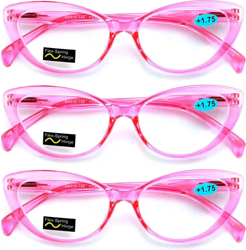 3 pares de gafas de lectura para mujer, diseño floral, translúcido, transparente, transparente, para lectura 3 Rosa