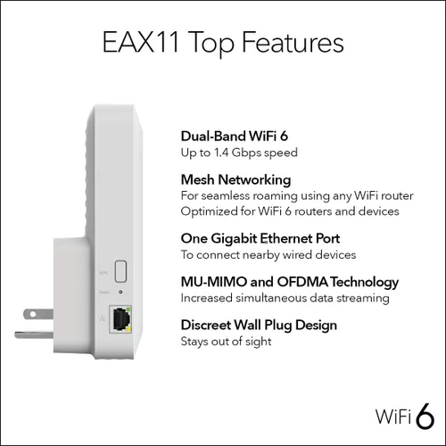 Miniatura 6 de NETGEAR Extensor de rango de malla WiFi 6 (EAX11) - Añade hasta 1,200 pies cuadrados, 15 dispositivos con amplificador y repetidor de señal
