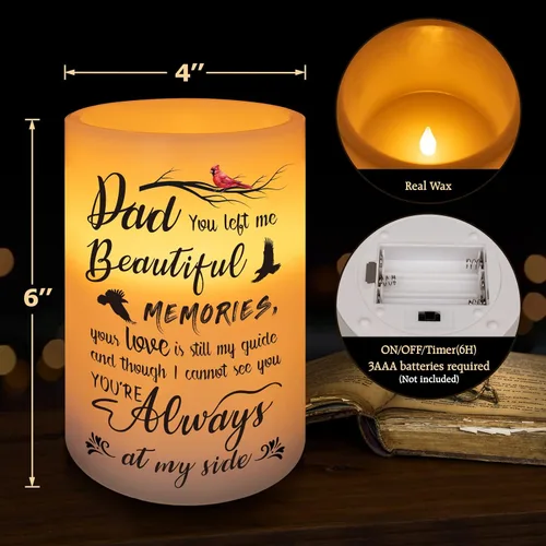 Miniatura 4 de Vela conmemorativa sin llama, luz LED de cera real con temporizador, regalo de condolencias por pérdida de padre, 6 x 4 pulgadas