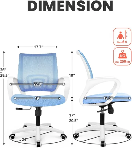 Miniatura 3 de NEO CHAIR Silla de Oficina para Escritorio de Computadora Ergonómica de Malla Gaming de Respaldo Medio con Cómodo Soporte Lumbar Altura Ajustable