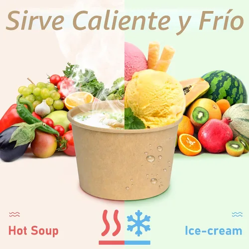 Miniatura 5 de ESSENTIAL Tazas de helado de papel, 50 piezas 8 onzas Cuencos desechables para postres para alimentos calientes o fríos, tapas no incluidas