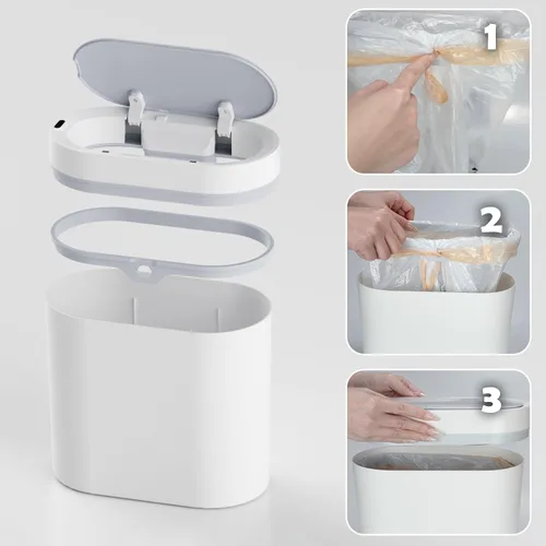 Miniatura 6 de SYNCVIBE Basurero de baño con tapa de 2 galones delgado con sensor de movimiento, cubo de basura de plástico automático estrecho para dormitorio