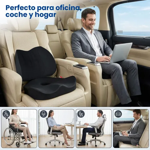 Miniatura 5 de Cojín de Asiento con Almohada de Soporte Lumbar para Silla de Oficina, Cojines de Espuma Viscoelástica Tamaño Extra Grande para Alivio del Dolor