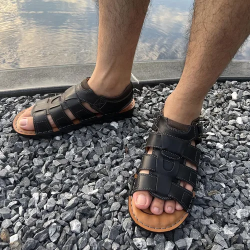 Miniatura 6 de VOCECO - Sandalias de cuero para hombre con puntera abierta, ajustables, ligeras, para playa y verano